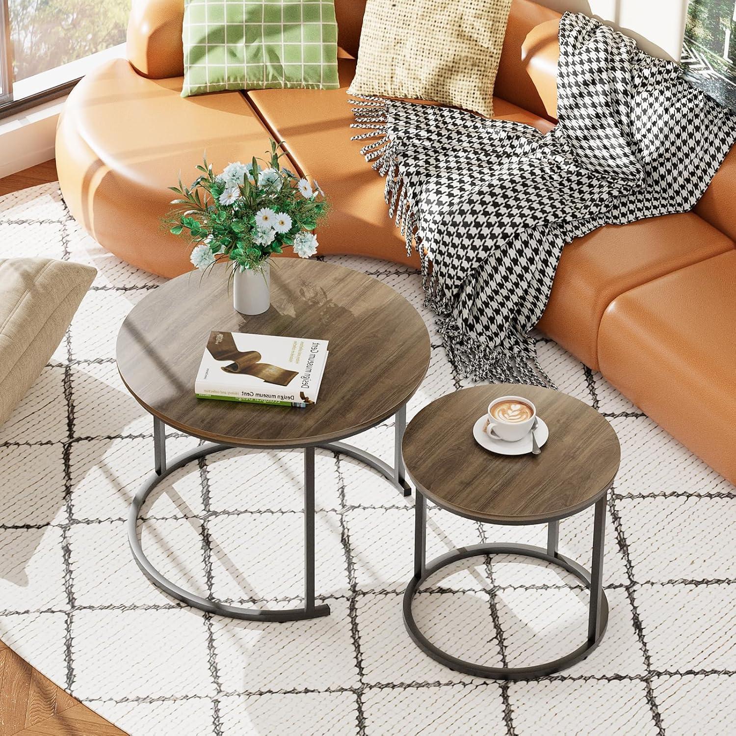 Runde Couchtische Set Wohnzimmer Schlafzimmer Balkon Büro 60 cm Schwarz Eiche