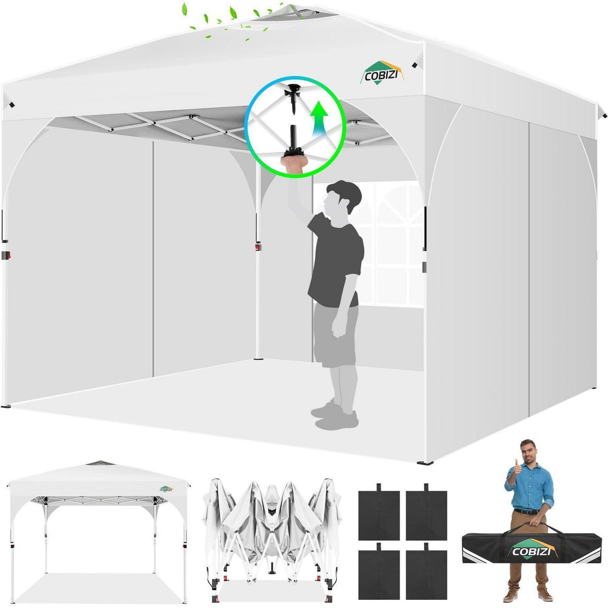 3x3m Faltpavillon Wasserdicht mit 3 Seitenteilen & Sandsäcken