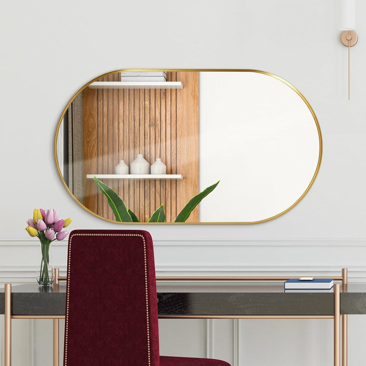 Ovaler Wandspiegel 60x90 cm – Goldener Badezimmer Spiegel Modern