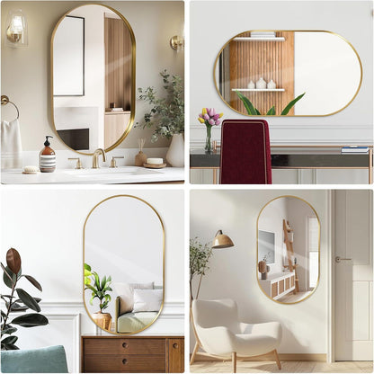 Ovaler Wandspiegel 60x90 cm – Goldener Badezimmer Spiegel Modern