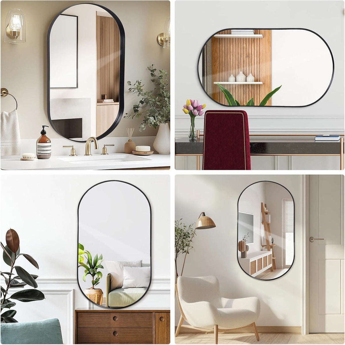 Ovaler Wandspiegel 60x90 cm – Moderner Badezimmer Spiegel mit Metallrahmen