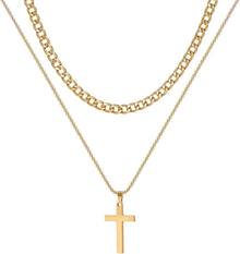 2-teilige Herren Halskette Kreuz Anhänger Kubanische Kette Set