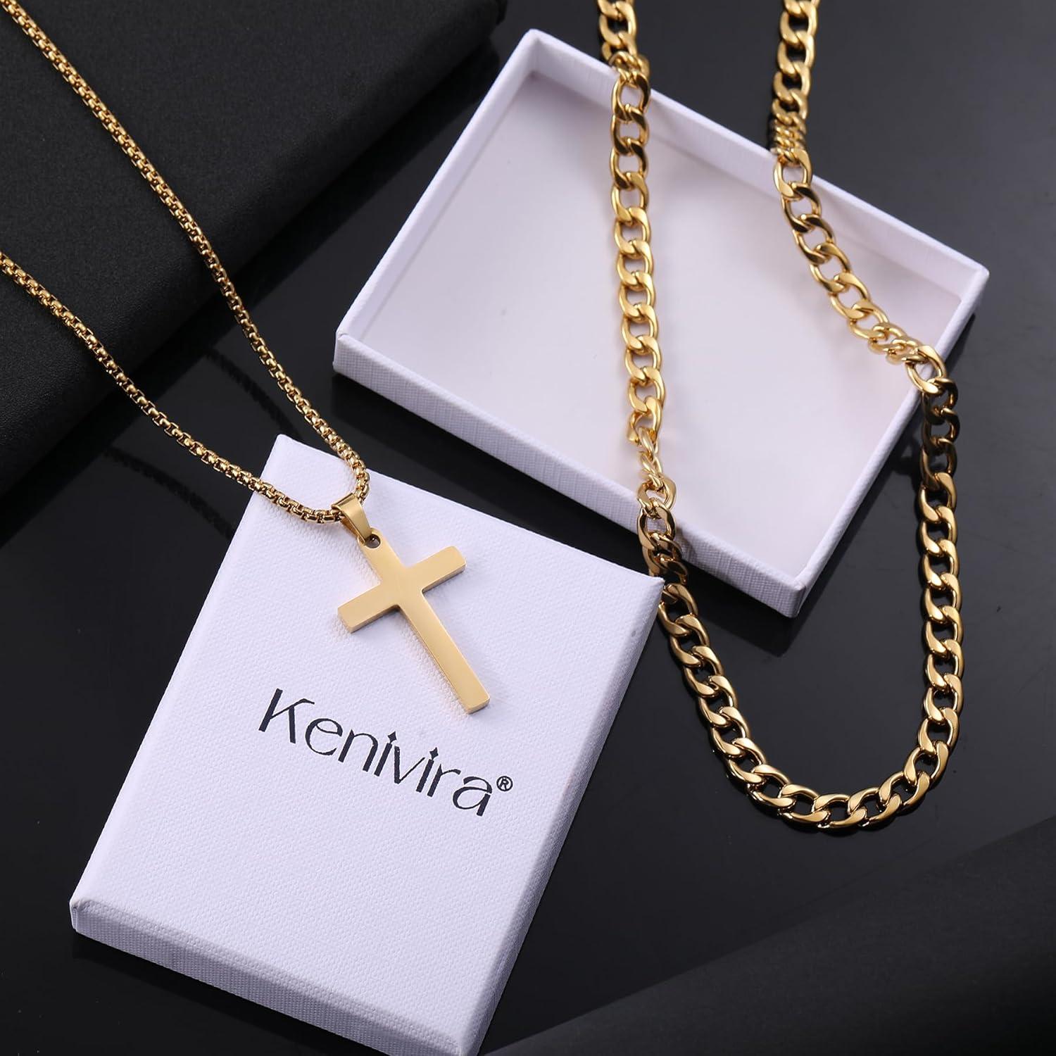 2Pcs Herren Kreuz Kette Halskette Männer Silber Gold Schwarz 50cm 55cm