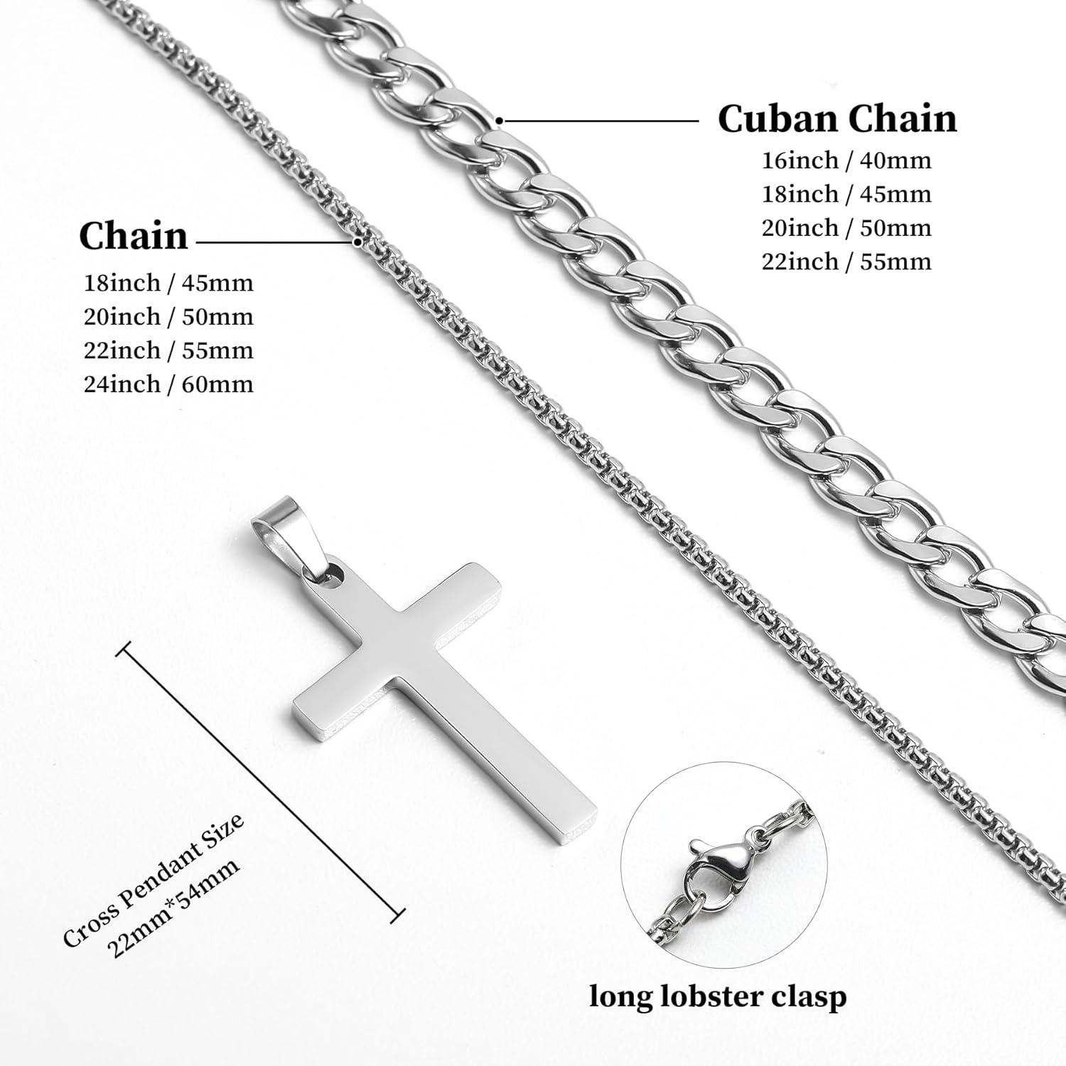 Herren Kreuz Halskette Set Silber Kubanische Kette 45/50cm