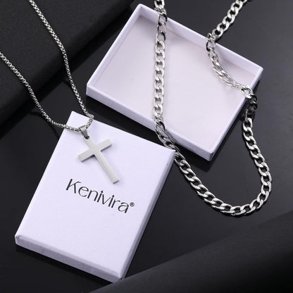2Pcs Herren Kreuz Kette Halskette für Männer Silber/Gold/Schwarz