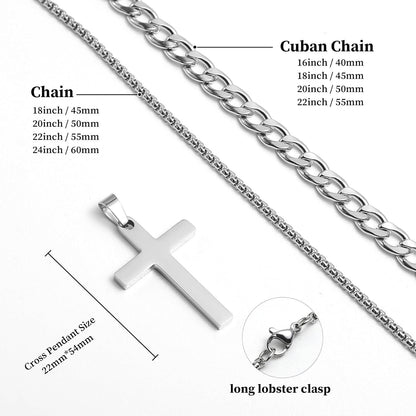 Herren Halskette Kreuz Anhänger Edelstahl Kubanische Kette