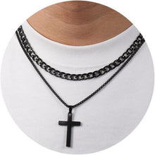 2-teilige Herren Halskette Kreuz Anhänger Kubanische Kette Silber Gold