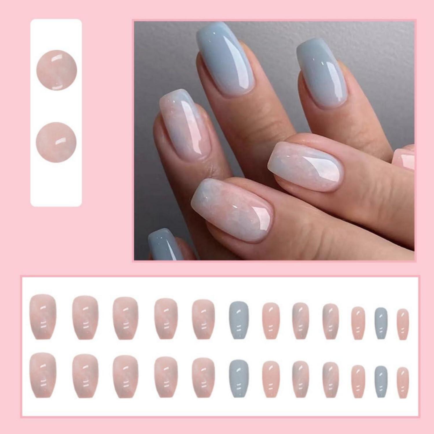 24 Stück Pink und Blau Press-on Nägel Mittel Sarg Nägel Kunstnägel Lang