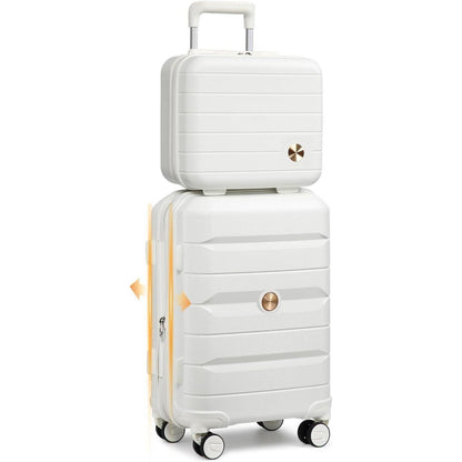 Kabinenkoffer Trolley 55cm Erweiterbar mit TSA-Schloss Weiß
