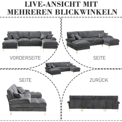 Modernes U-förmiges Chenille Sofa mit Liegefunktion (Grau)