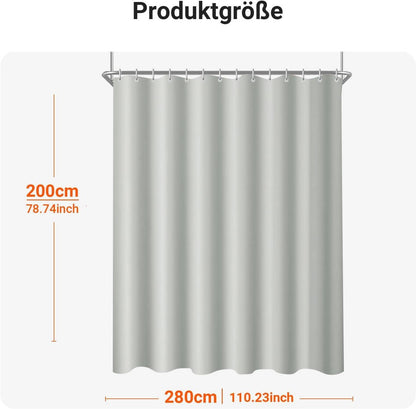 Duschvorhang 280x200cm Grau, Wasserabweisend, Antischimmel