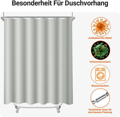 Duschvorhang 260x200cm Grau Antischimmel Wasserabweisend inkl. 16 Ringe
