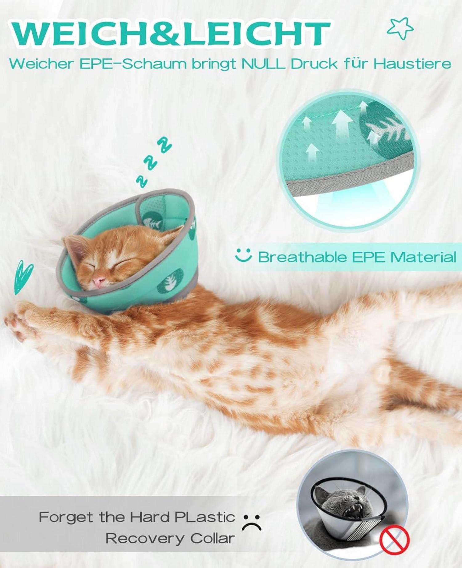 Verstellbare Halskrause für Katzen nach Operation, Weicher Kegel für