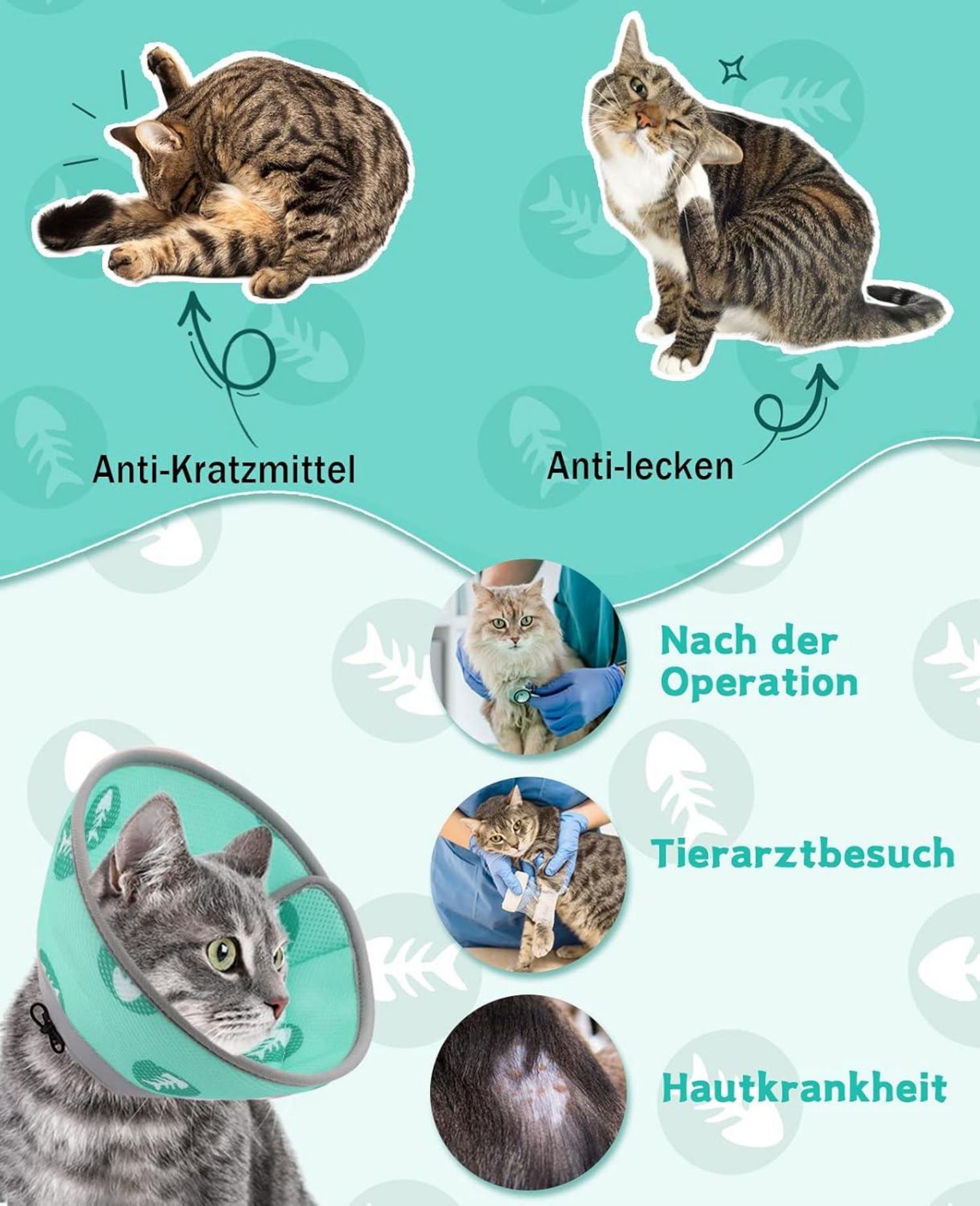 Supet Halskrause für Katze Halsband Kegel Wiederverstellbar Weich Grün M