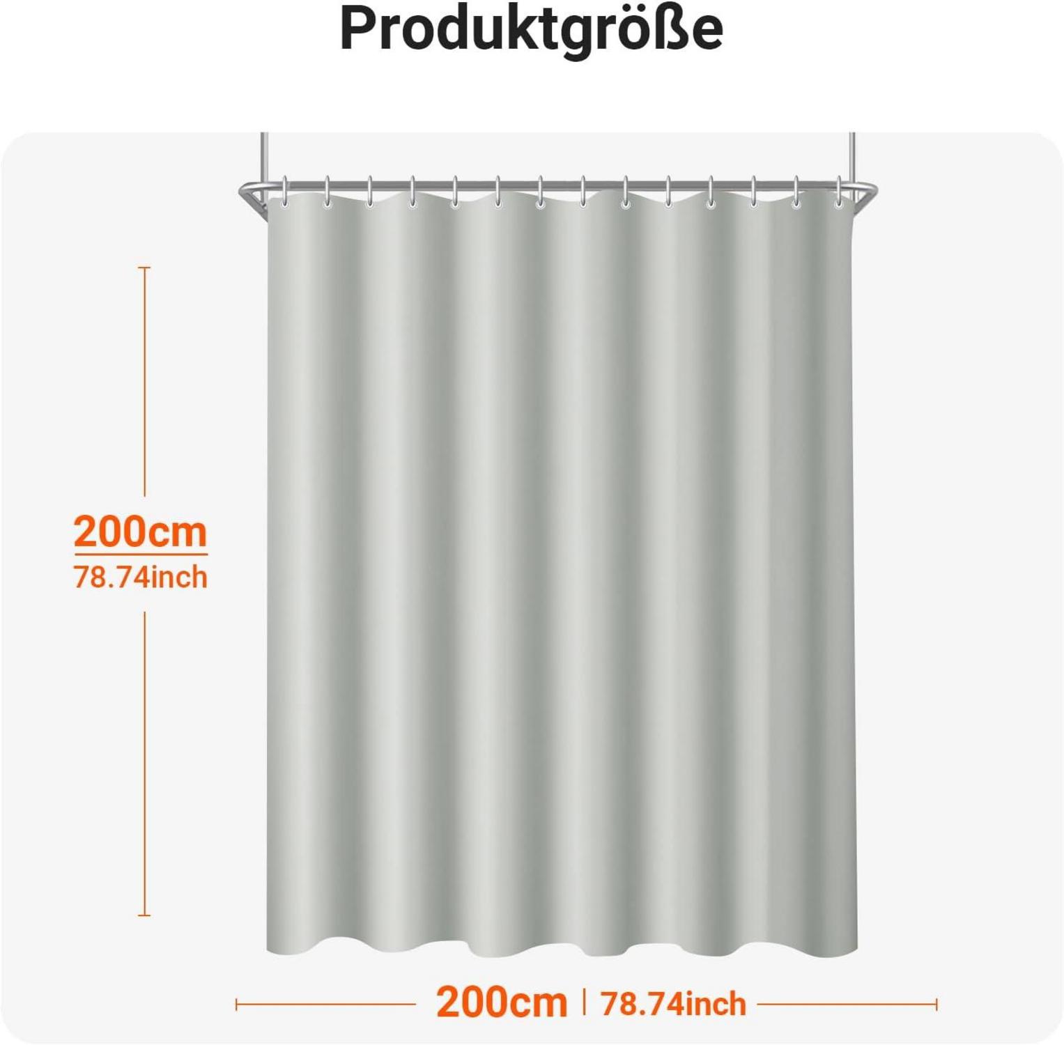 Duschvorhang 200x200cm Grau Wasserabweisend Antischimmel inkl. Haken