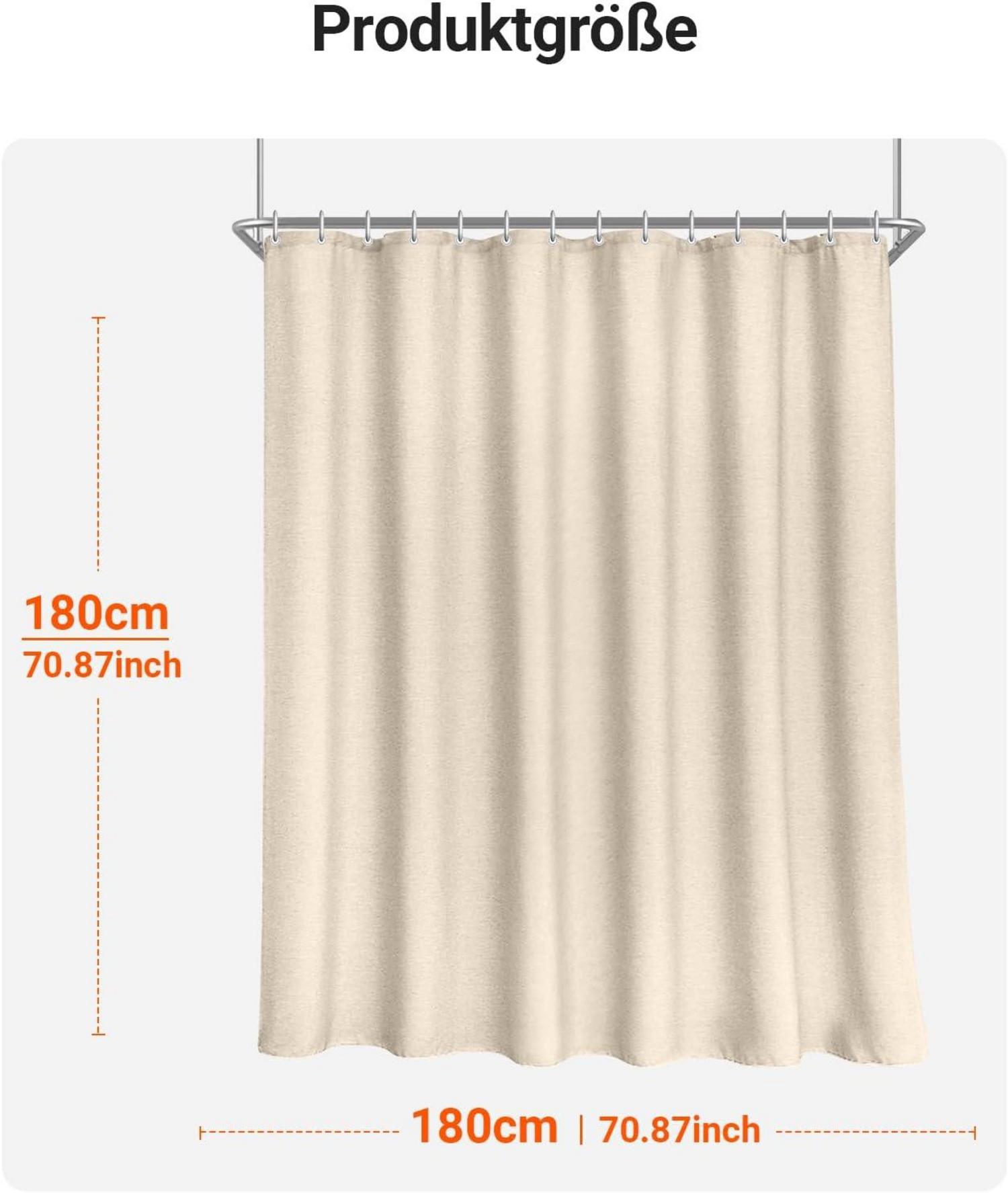 Duschvorhang 180x180cm Beige Polyester Wasserdicht mit beschwertem