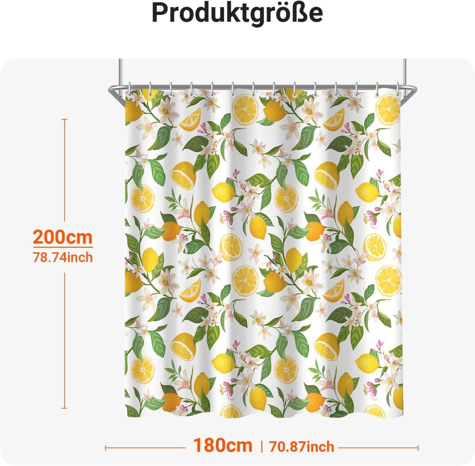 Duschvorhang Zitronenblätter 180x200cm Antischimmel Polyester mit Ösen