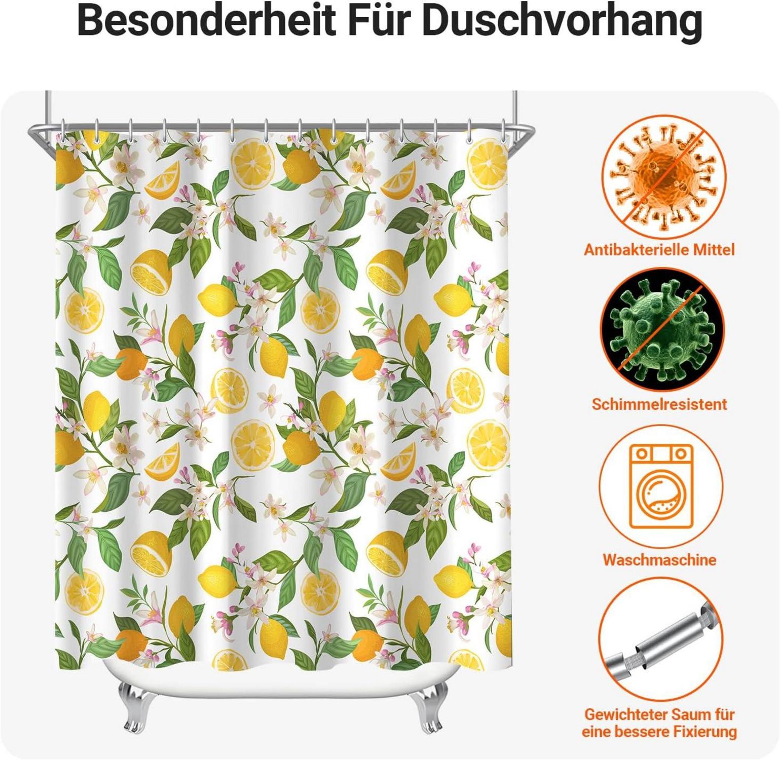 Duschvorhang Zitronenblätter 180x200cm wasserabweisend Waschbar Polyester