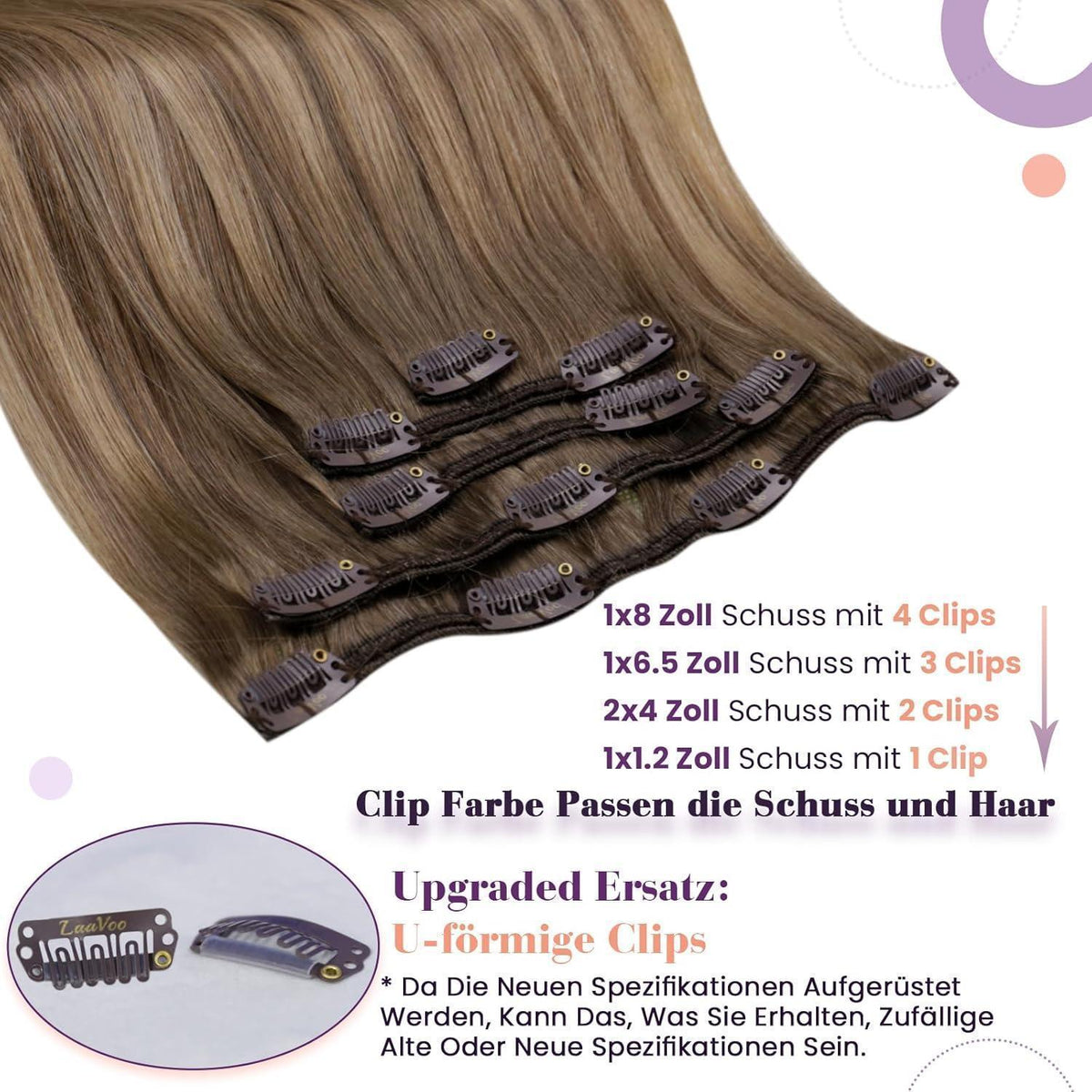 Echthaar Clip-in Extensions Braun Balayage 50cm