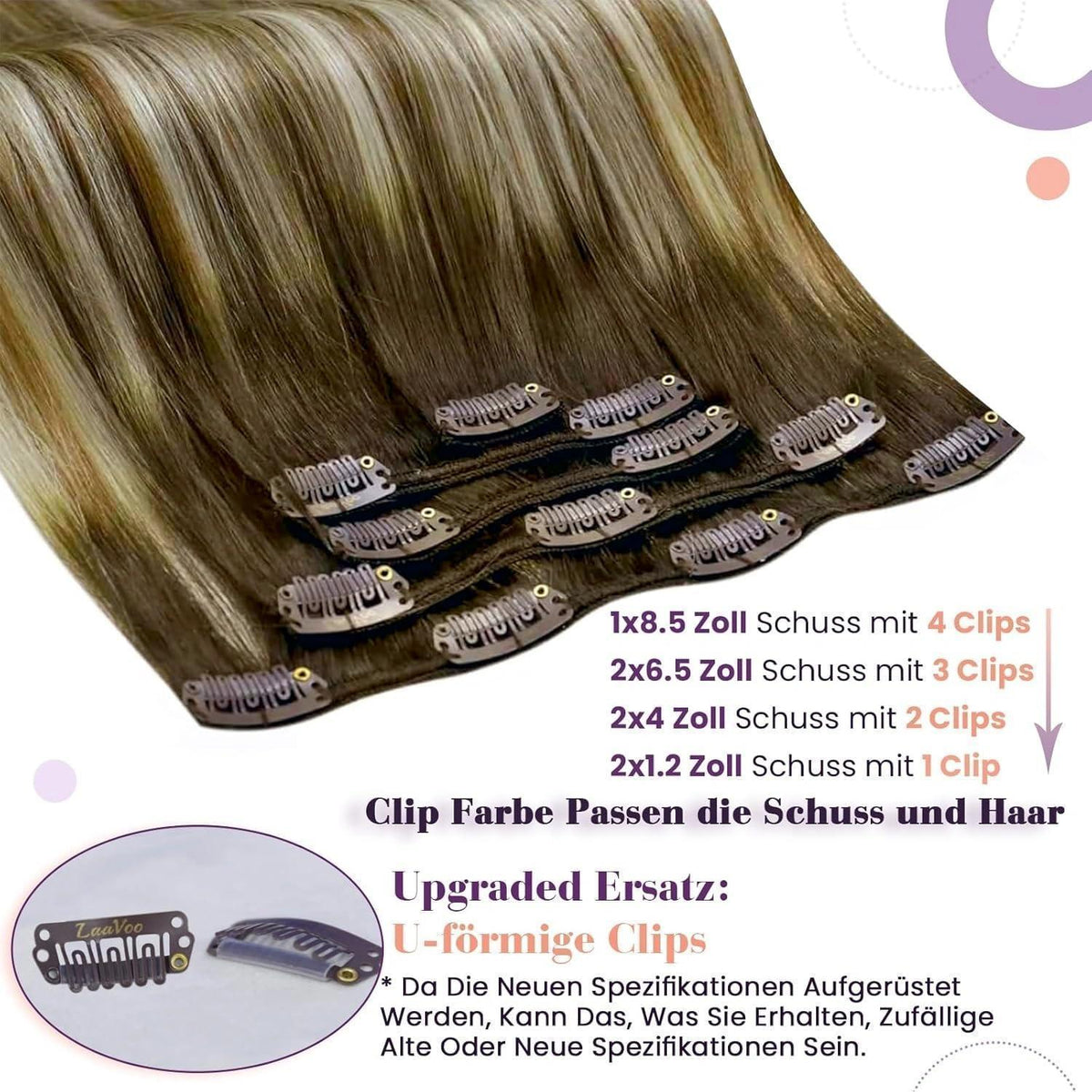 Echthaar Clip in Extensions Ombre Braun-Blond 45cm