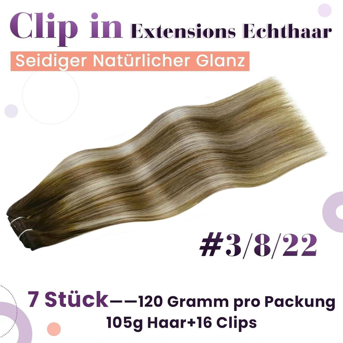 Echthaar Clip in Extensions Ombre Braun-Blond 45cm