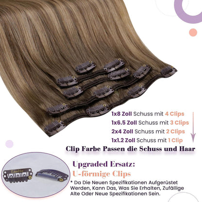 Echthaar Clip-in Extensions Braun Balayage 40cm