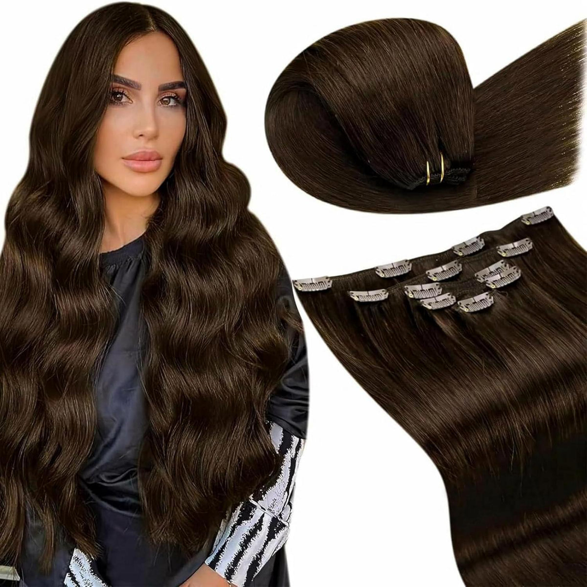 Echthaar Clip Extensions Braun Remy 45cm - 5er Set