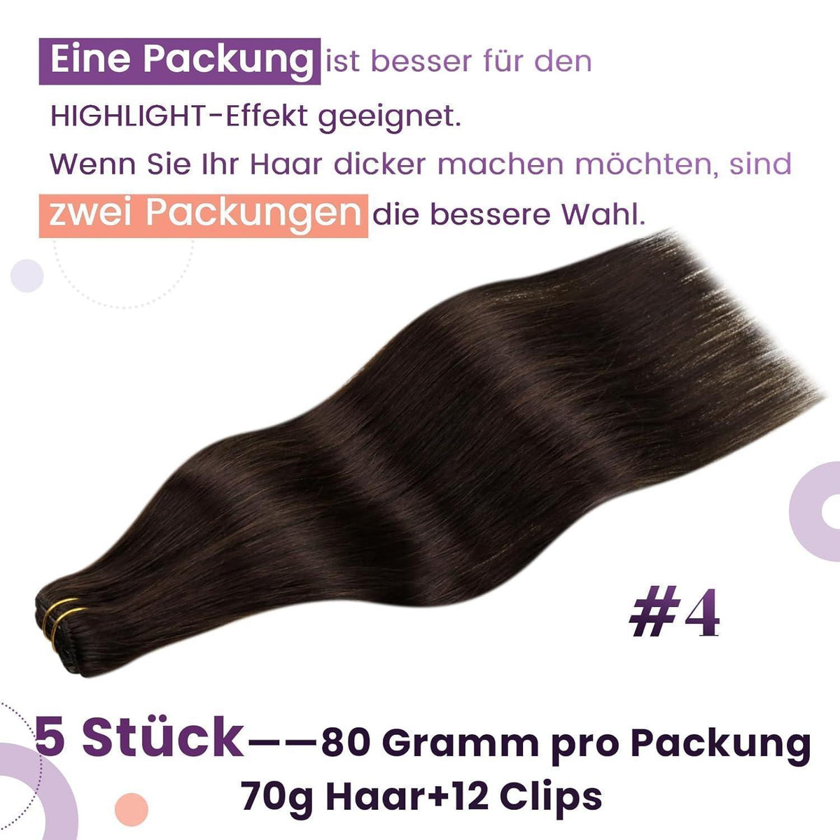 Echthaar Clip Extensions Braun Remy 45cm - 5er Set