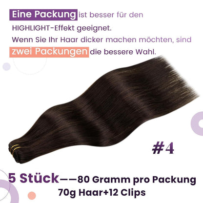 Echthaar Clip Extensions Braun Remy 45cm - 5er Set