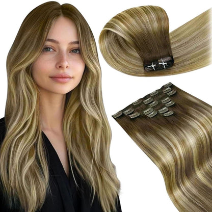 Echthaar Clip-in Extensions Ombre Braun-Blond 40cm