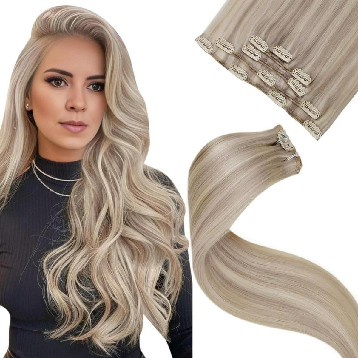 Echthaar Clip-in Extensions Blond Aschblond 55cm