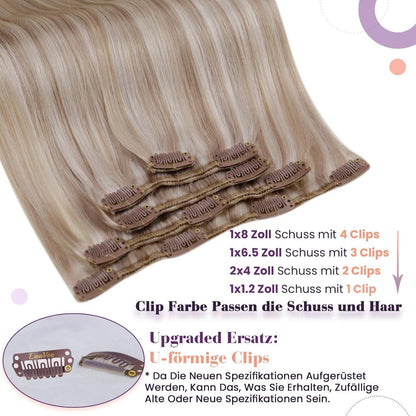 Echthaar Clip-in Extensions Blond Aschblond 55cm