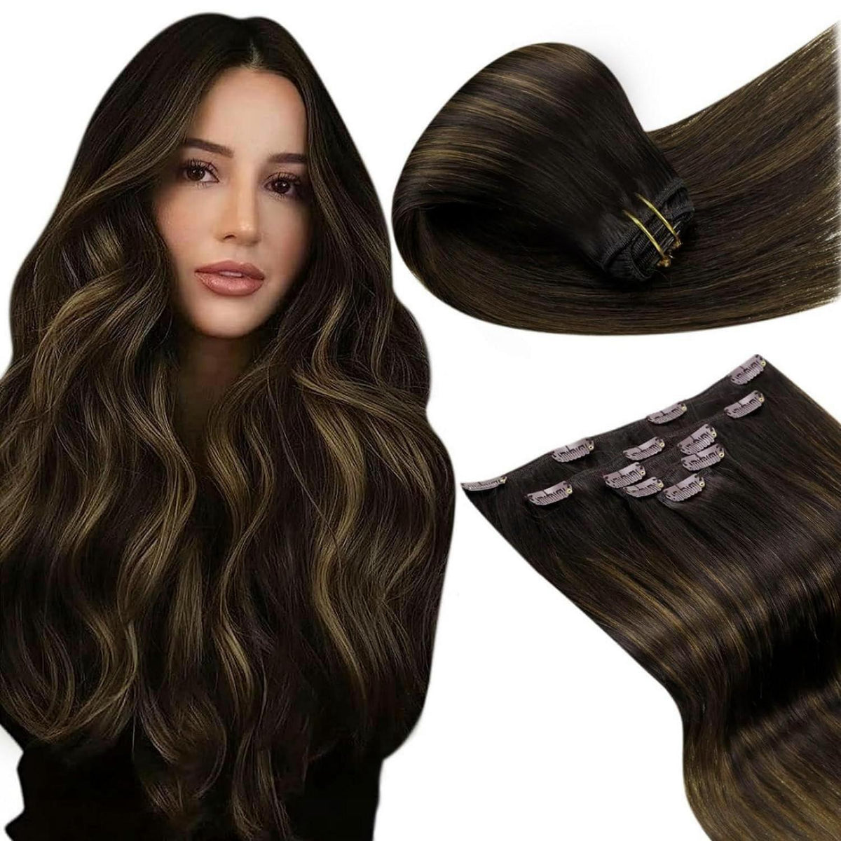 Clip-in Echthaar Extensions Ombre Braun 45cm