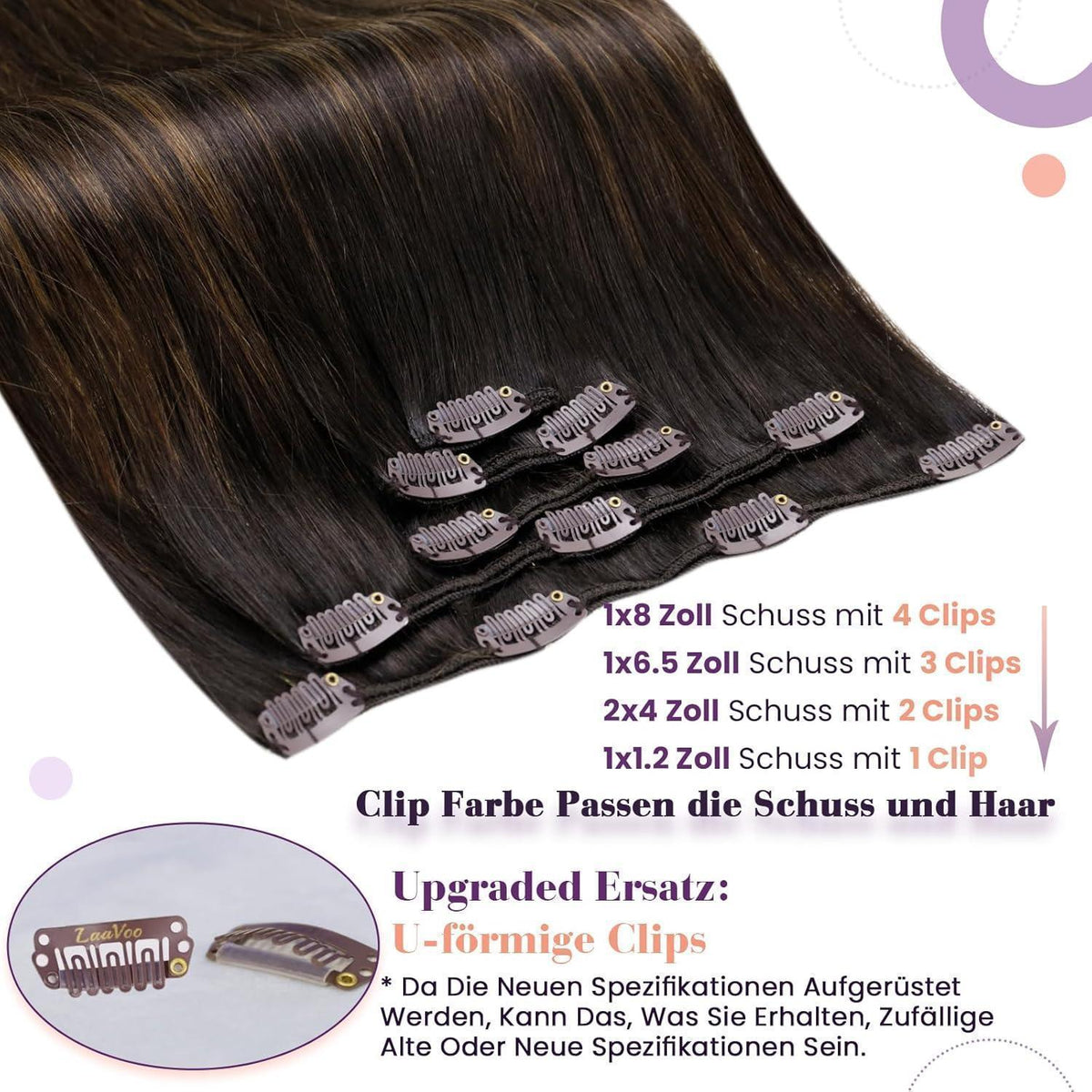 Clip-in Echthaar Extensions Ombre Braun 45cm