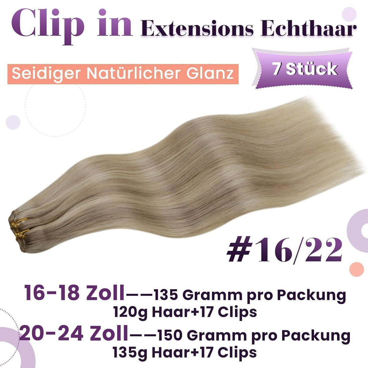 Echthaar Clip-Ins Blond 60cm - Remy Haarverlängerung
