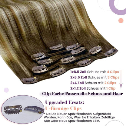 Echthaar Clip in Extensions Ombre Braun-Blond 55cm