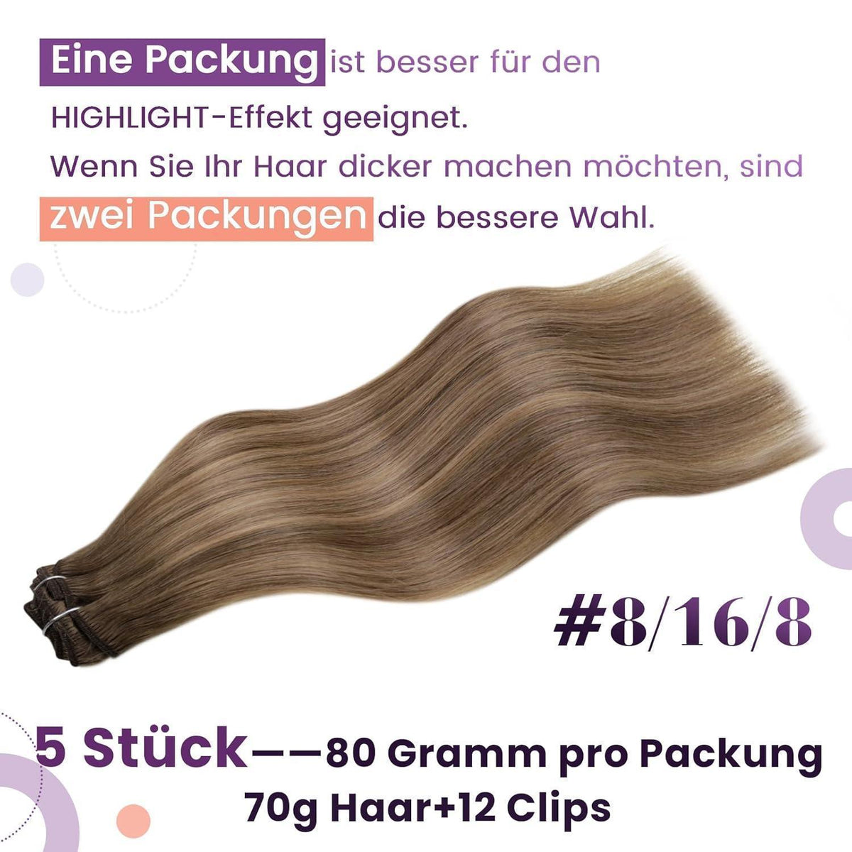 Echthaar Clip-in Extensions Braun Balayage 35cm