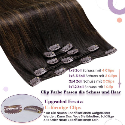 Clip-In Haarverlängerung Echthaar Braun 35cm