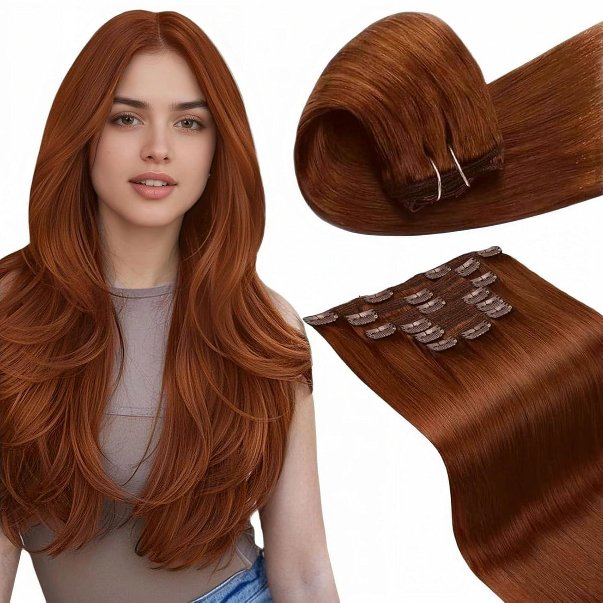 Rote Echthaar Clip-In Extensions - 45cm, Salon Qualität