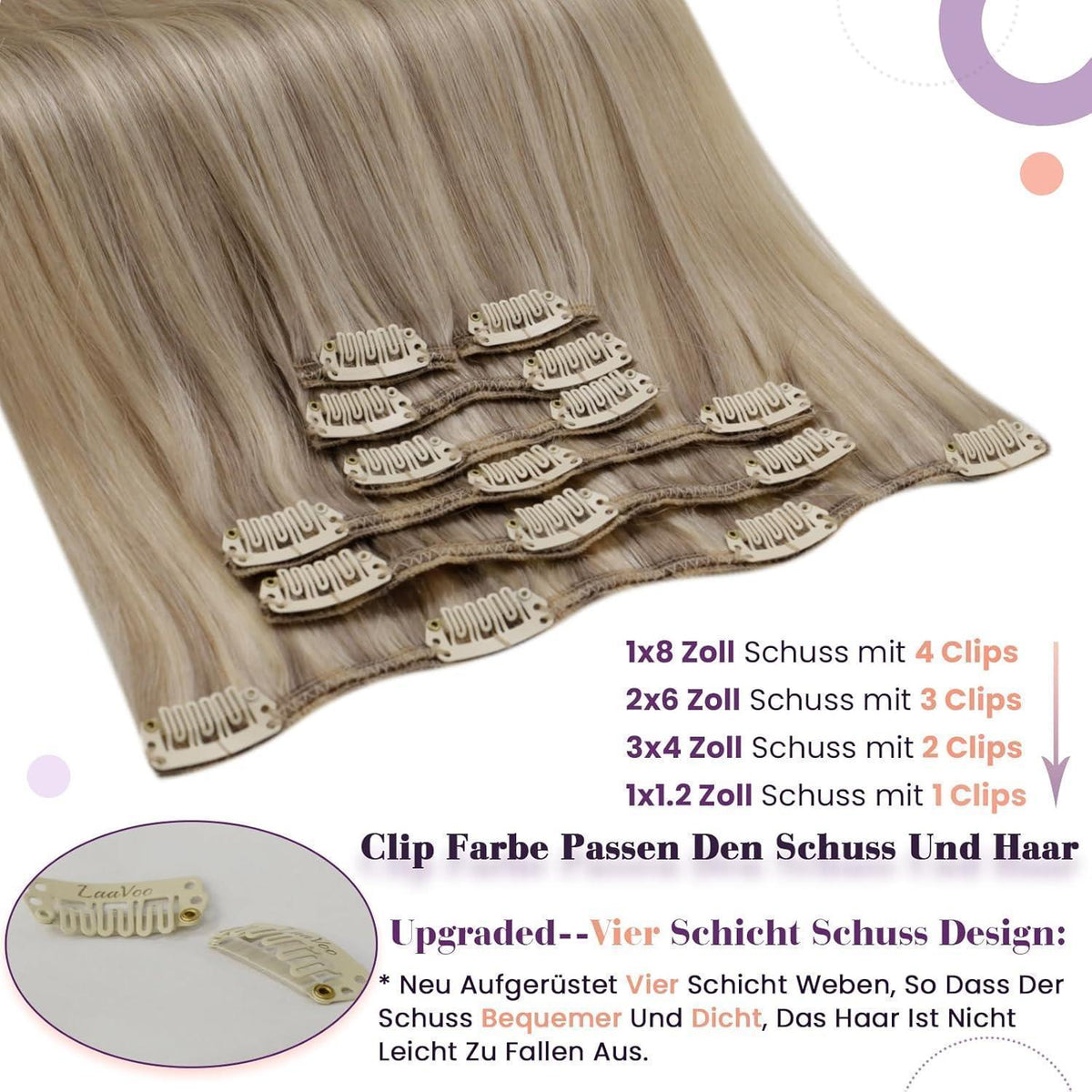Echthaar Clip-in Extensions Blond Highlights 50cm