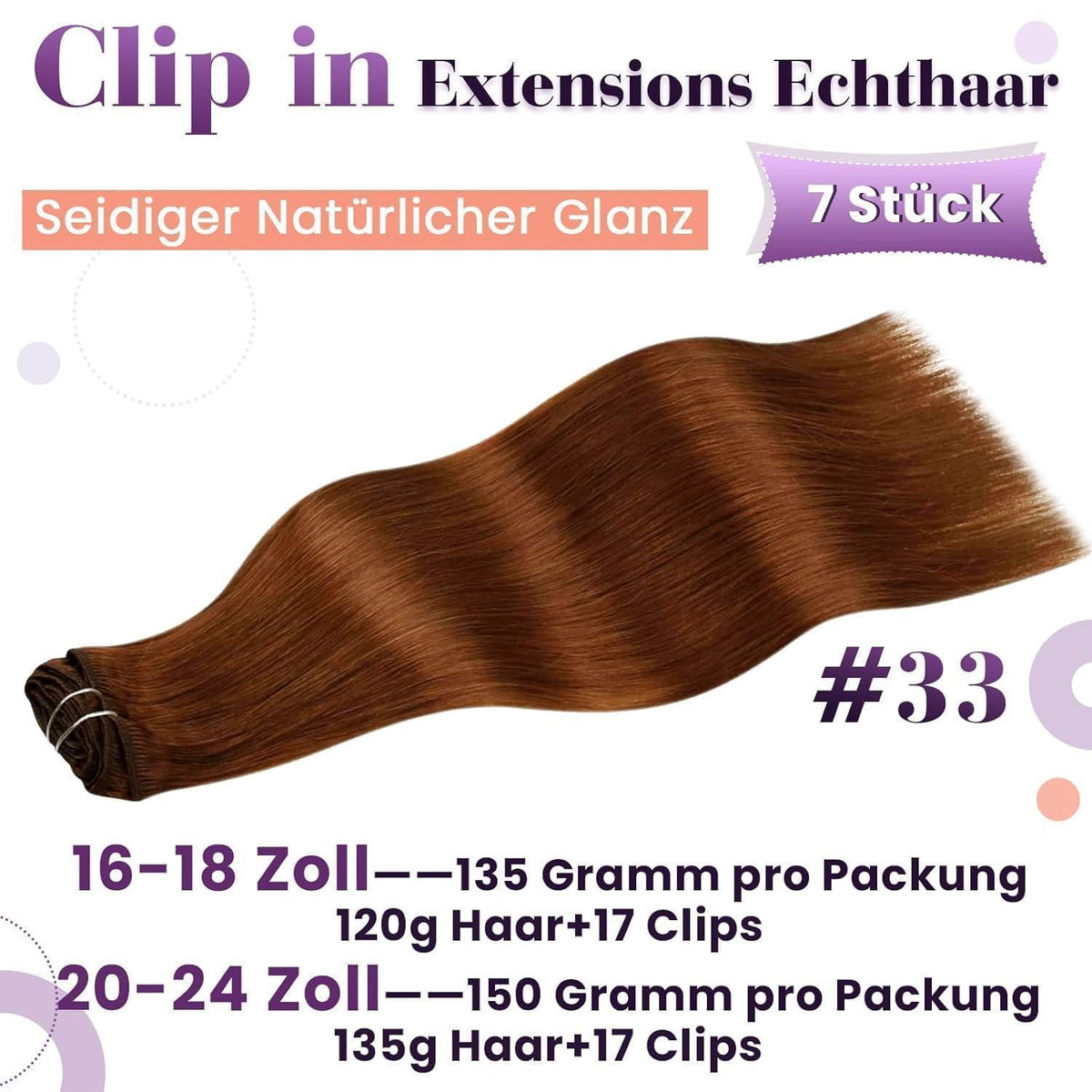 Rote Echthaar Clip-Ins 60cm – Volumenset