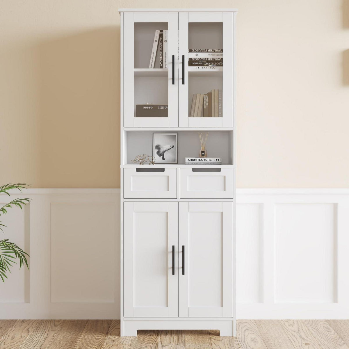 Hochschrank mit 4 Türen – Vitrine & Küchenschrank für Küche & Wohnen
