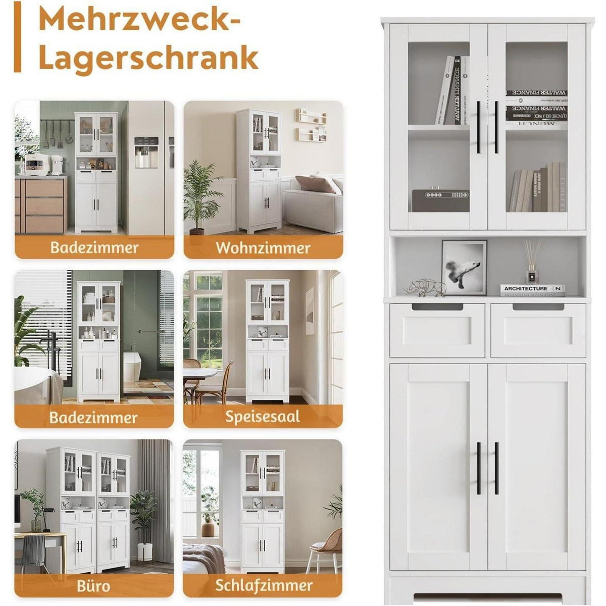 Hochschrank mit 4 Türen – Vitrine & Küchenschrank für Küche & Wohnen