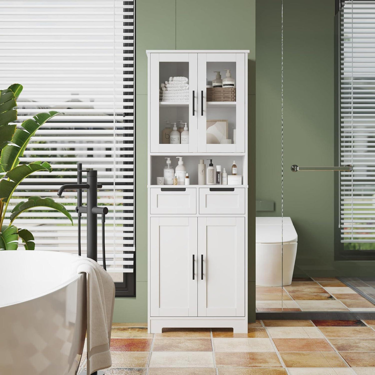 Hochschrank mit 4 Türen – Vitrine & Küchenschrank für Küche & Wohnen