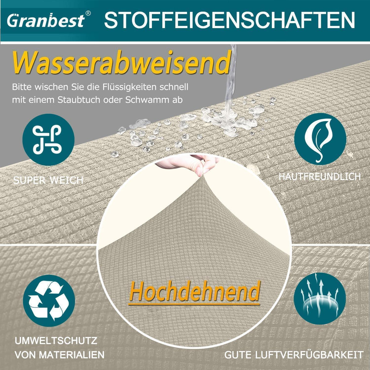 Stretch Sofabezug 2 Sitzer Sand – Wasserdicht & Elastisch