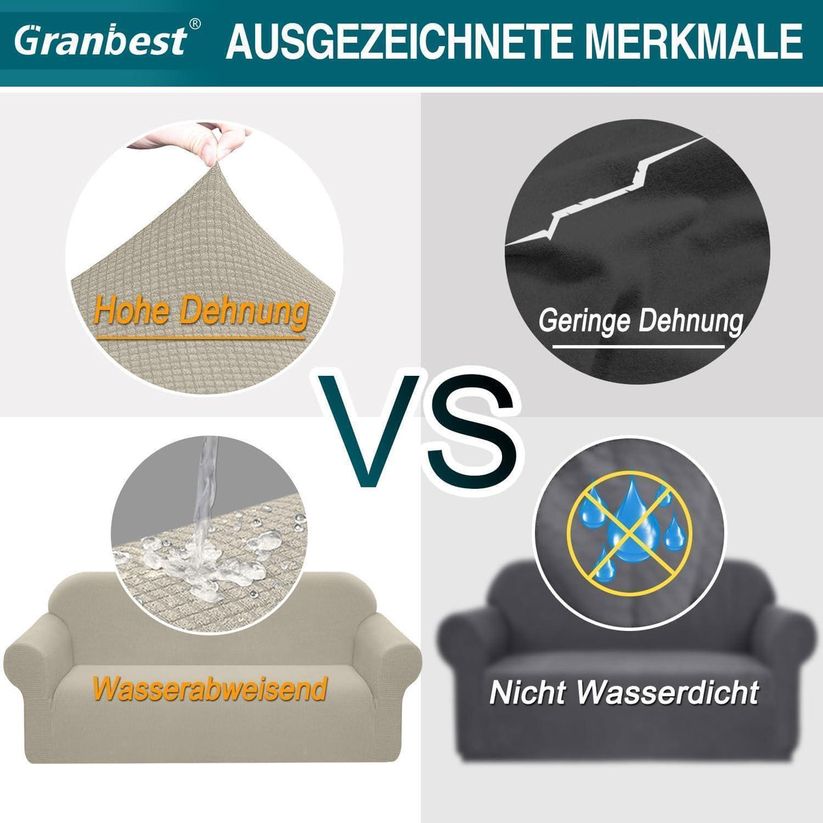 Stretch Sofabezug 2 Sitzer Sand – Wasserdicht & Elastisch