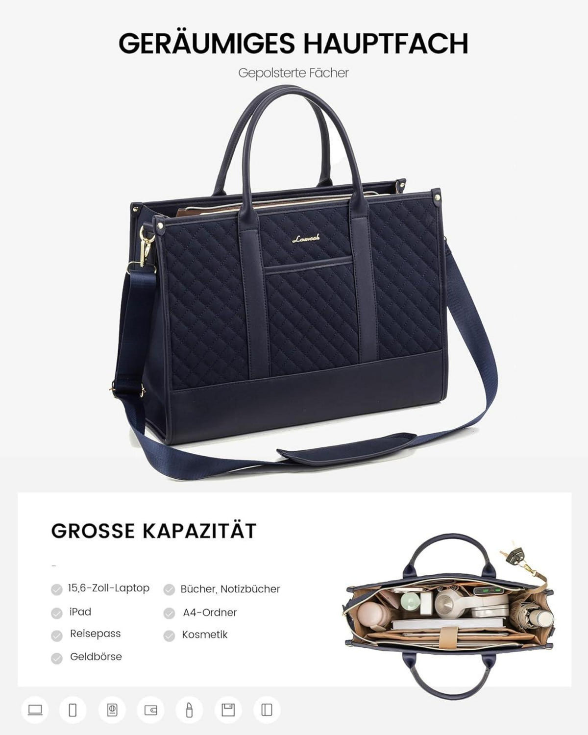 Wasserdichte Laptoptasche 15,6 Zoll Damen Arbeitstasche Handtasche_EOF
