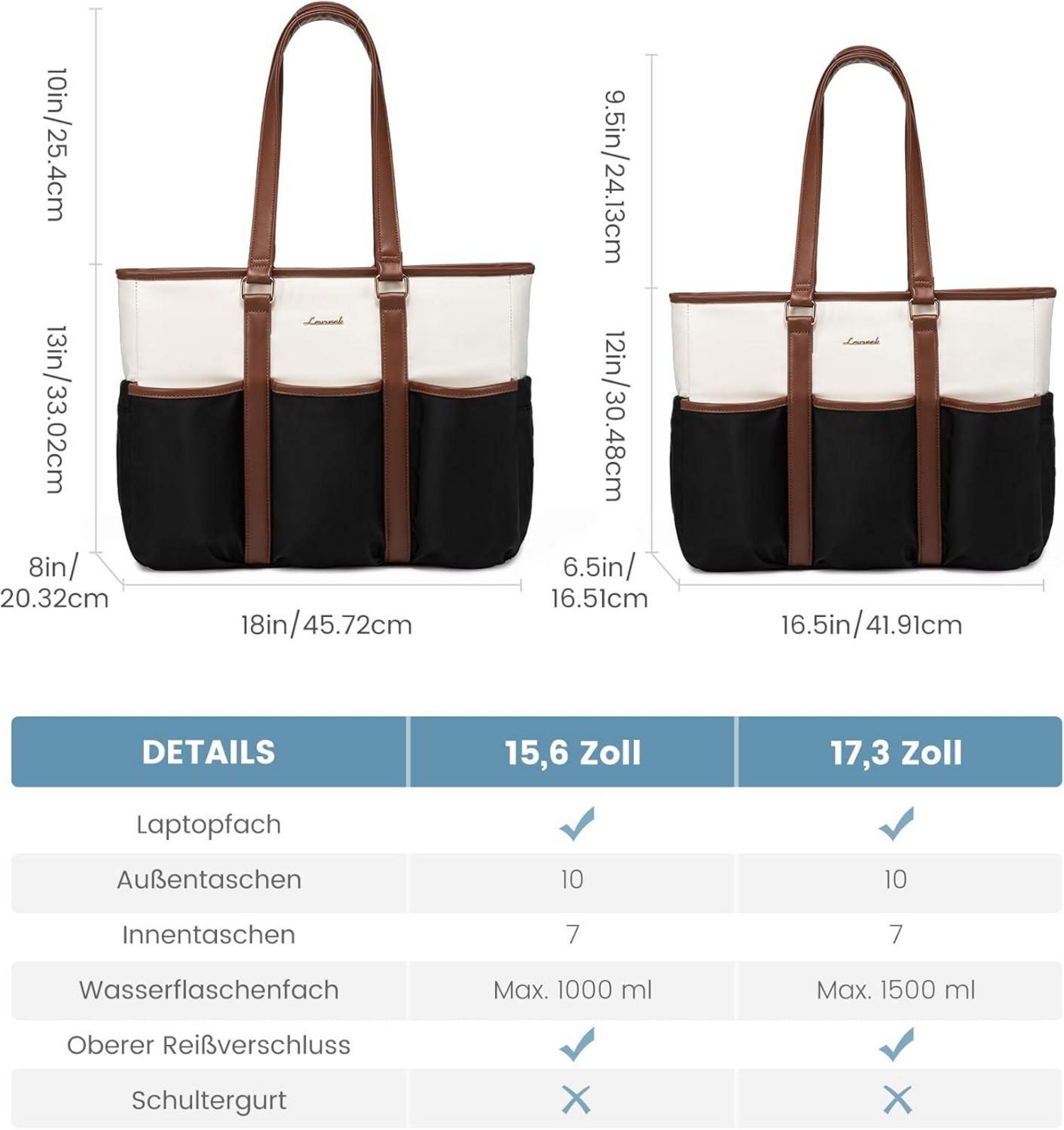 Damen Laptoptasche 15,6 Zoll Wasserdicht mit 17 Taschen