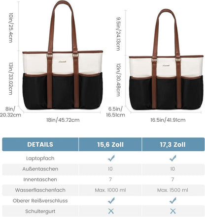 Damen Laptoptasche 15,6 Zoll Wasserdicht mit 17 Taschen