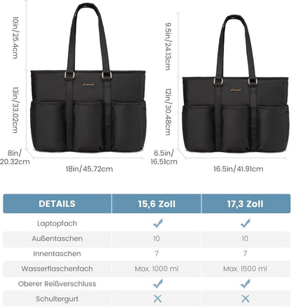 Lovevook Laptoptasche Damen 15,6 Zoll Schwarz Nylon - Wasserdichte Aktentasche & Shopper Bag